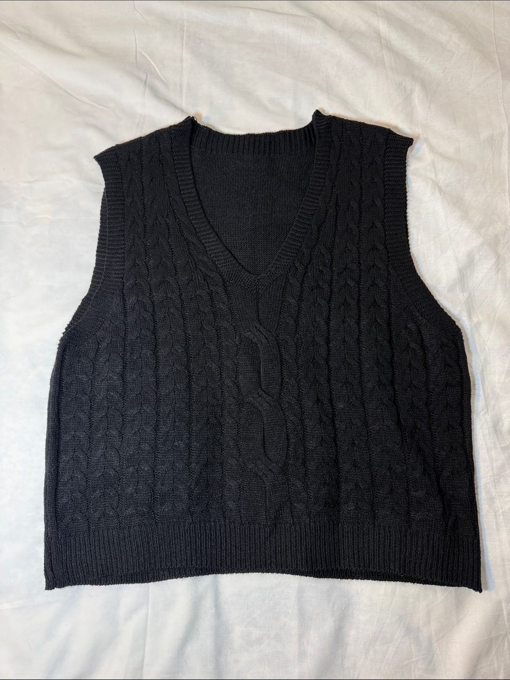 Black Cable-Knit V-Neck Sweater Vest
